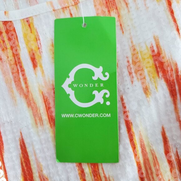 C Wonder Womens Brushstrokes All Over Sequin Tank Top Size S Orange Pullover NWT - Picture 5 of 10